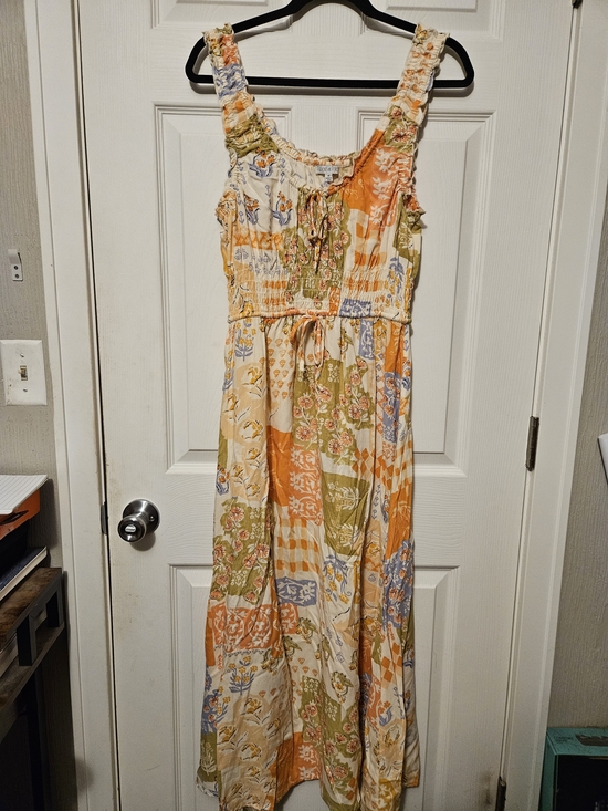 Patrons of Peace Dresses & Skirts - Patrons of Peace Patchwork Print Midi Dress with Smocked Bodice Festival Boho